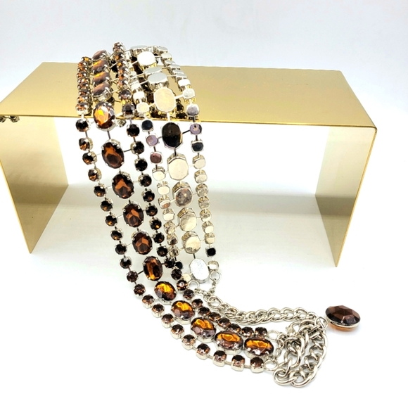 Vintage Jeweled Belt / Silvertone & Burnt Orange - Picture 1 of 3